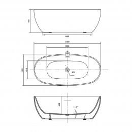 Ванна акриловая Vincea VBT-405-1860, 1860*885*605, цвет белый, щелевой перелив