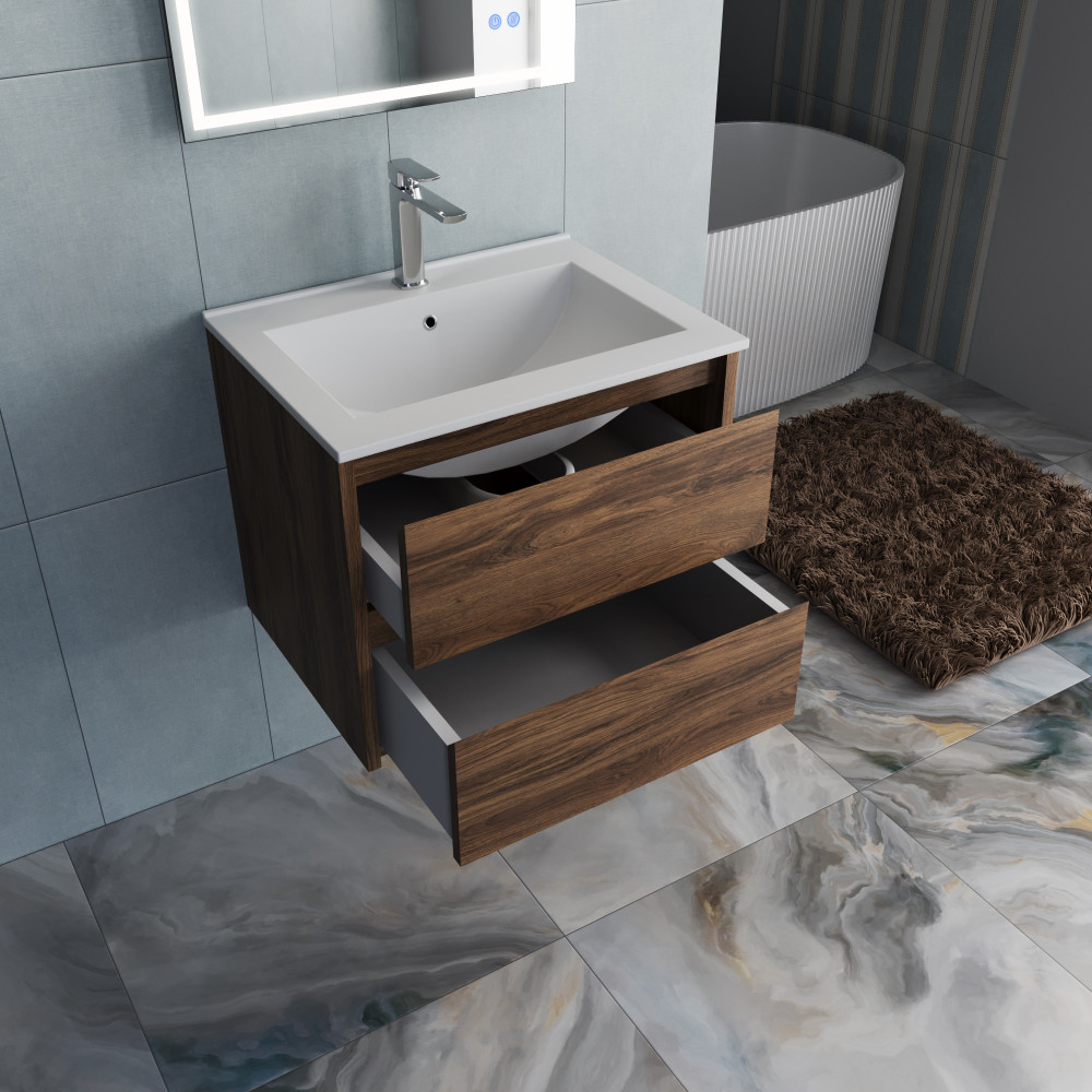 База под раковину Gio 600 подвесная, 2 выкатных ящика soft-close, C.Oak