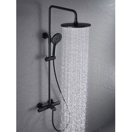 Душевая стойка Esse VSFS-1E1TMB термостатическая с изливом, 25см верх душ, черный