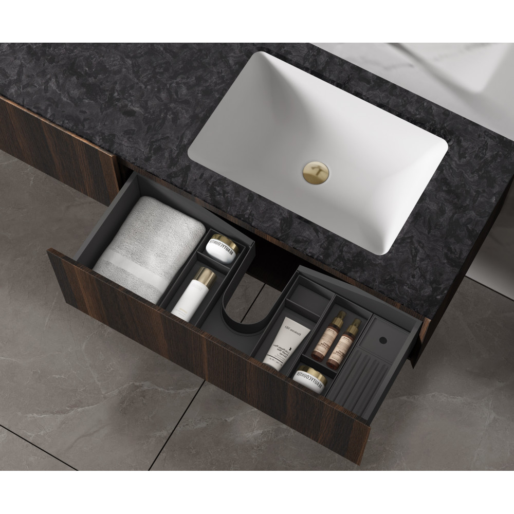 База под раковину Luxe 1400 подвесная, 2 выкатных ящика soft close, натуральный орех