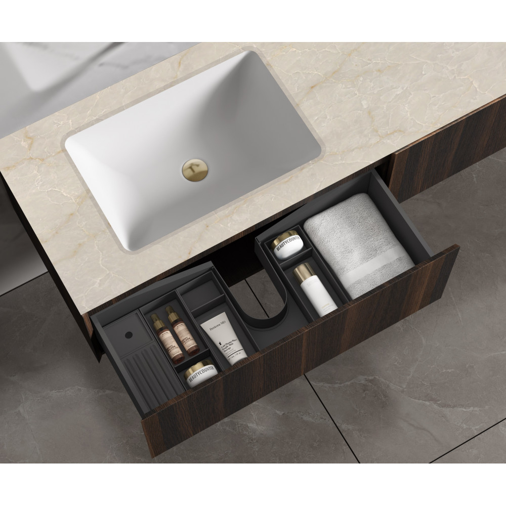 База под раковину Luxe 1400 подвесная, 2 выкатных ящика soft close, натуральный орех