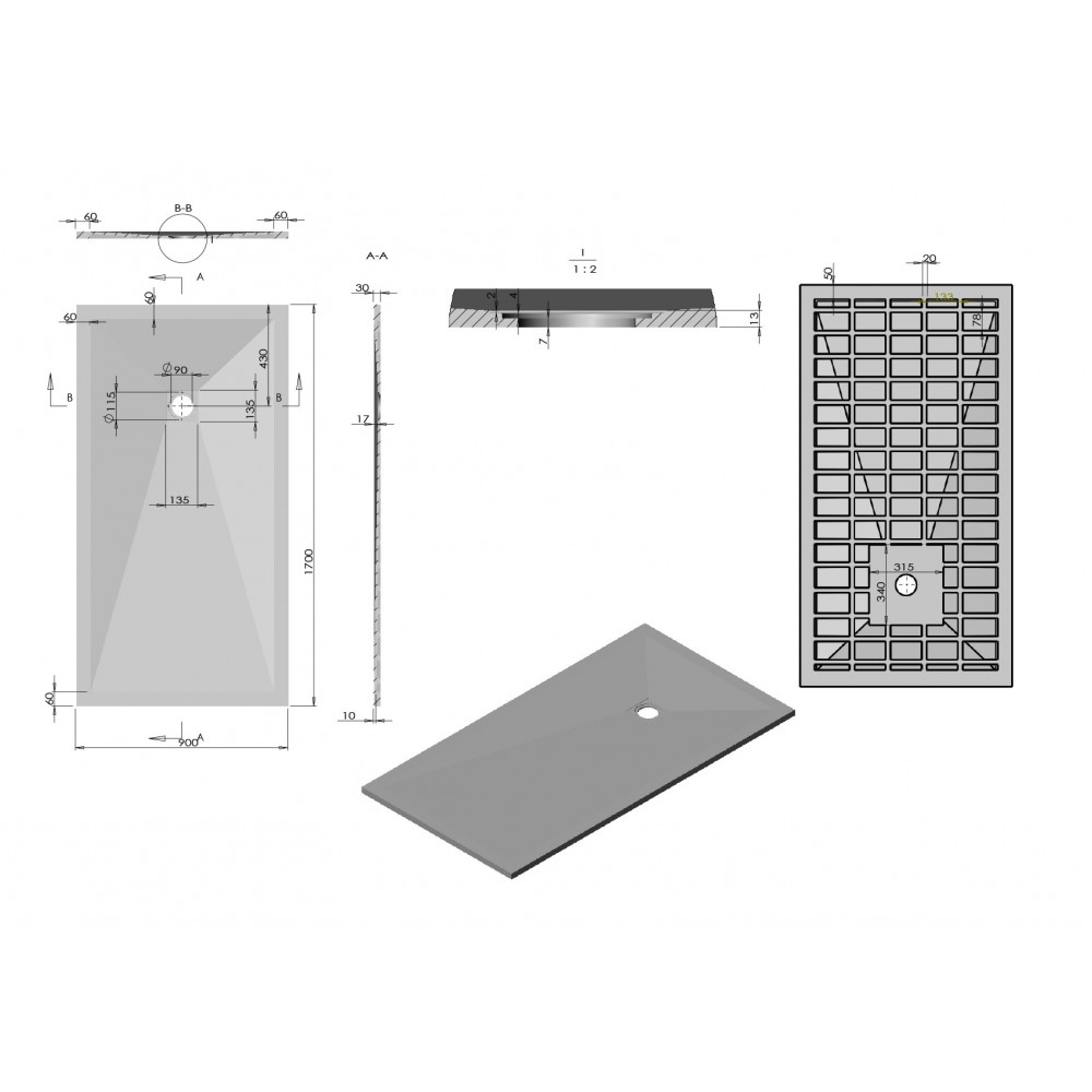 Поддон для душа из искусственного камня  VST-4SR9017W, 1700*900*30, белый матовый