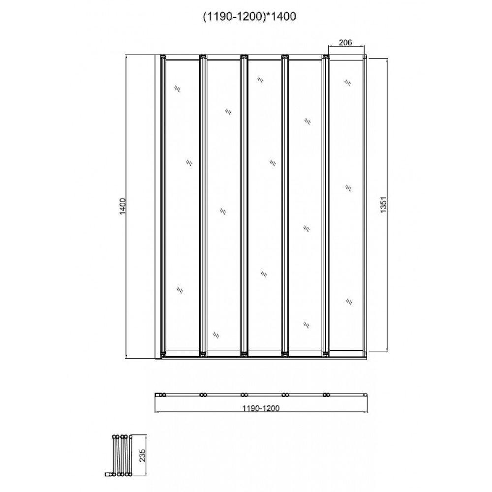 Душевая шторка на ванну VSB-32120CL, 1200*1400, хром, стекло прозрачное