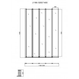 Душевая шторка на ванну, 1200*1400, хром, стекло прозрачное, VSB-32120CL