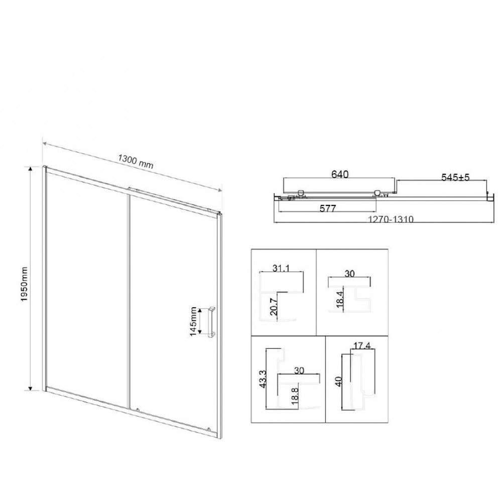 Душевая дверь City VDS-5CT130CLB, 1300, черный, стекло прозрачное
