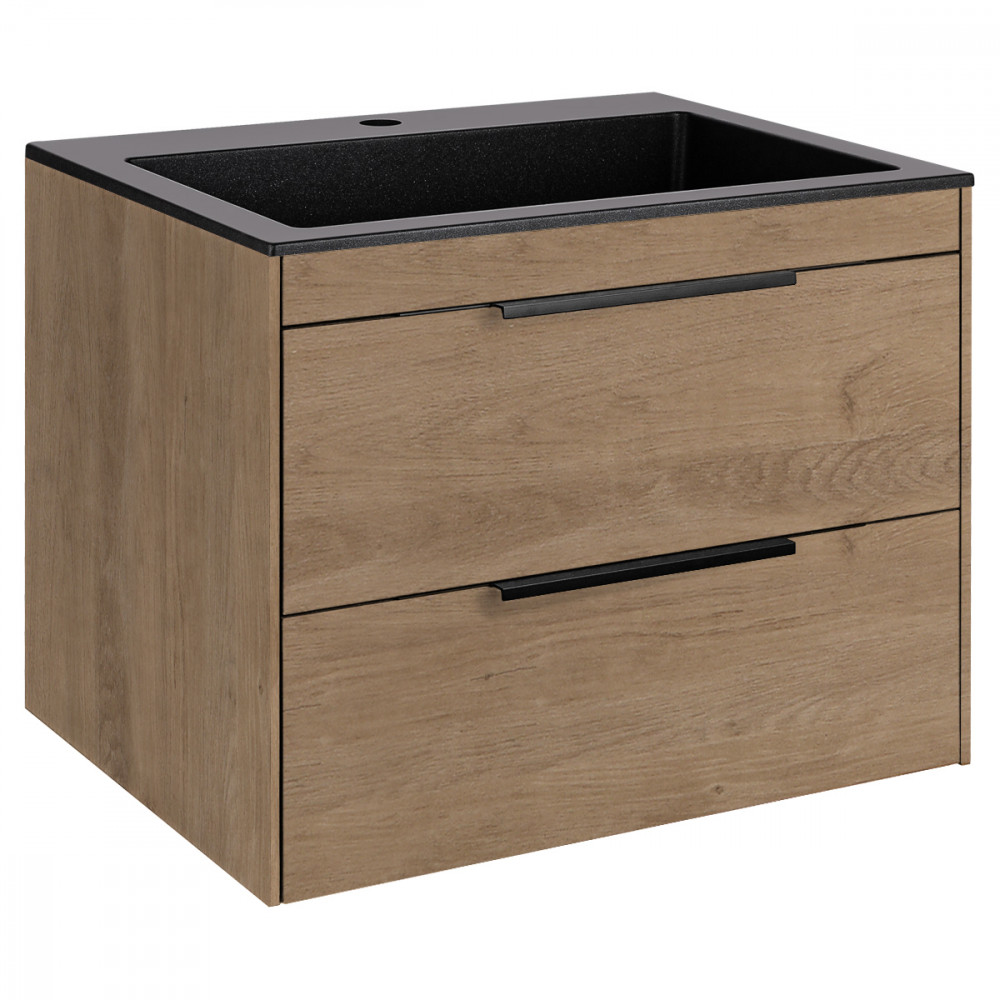 База под раковину Chiara 2D 600 подвесная, 2 выкатных ящика soft-close, N.Oak