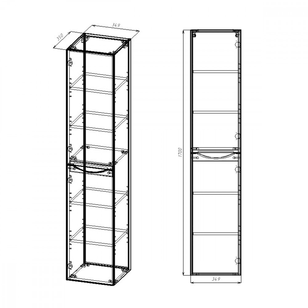 Шкаф Mia VSC-2M170VO-L подвесной, 1700*350*350, V.Oak, левый
