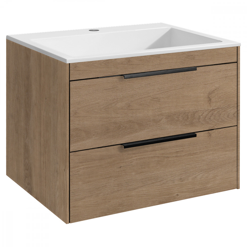 База под раковину Chiara 2D 600 подвесная, 2 выкатных ящика soft-close, N.Oak