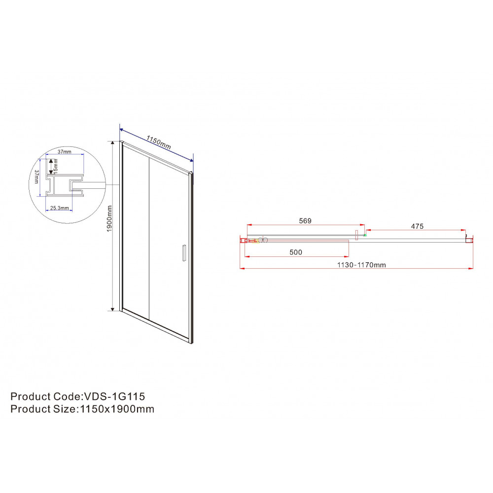 Душевая дверь Garda VDS-1G115CLGM, 1150, вороненая сталь, стекло прозрачное