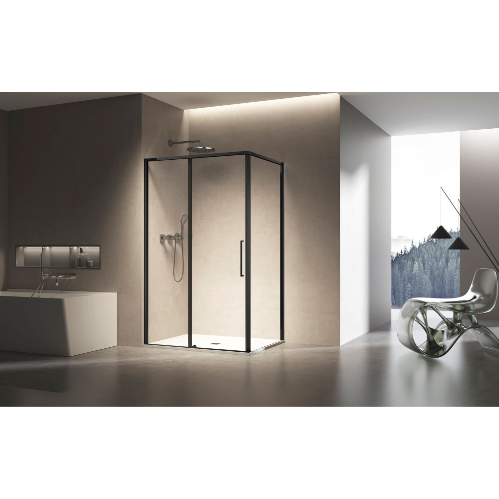 Душевой уголок Slim 8mm VSR-6SL8014CLB, 1400*800, черный, стекло прозрачное