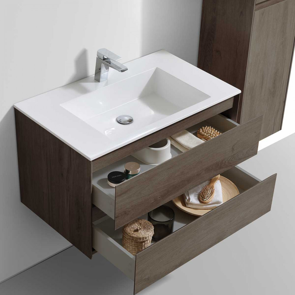 База под раковину Luka 800 подвесная, 2 выкатных ящика soft-close, R.Oak
