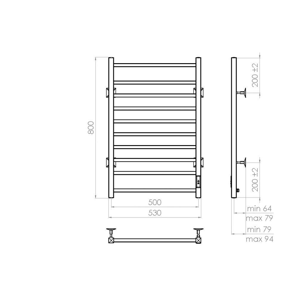Полотенцесушитель электрический Vincea VTD-1LBE 50x80, черный, таймер