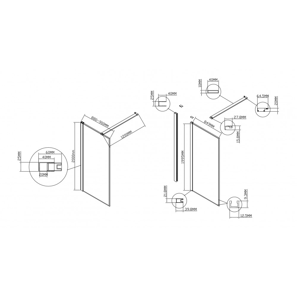 Душевая перегородка Walk-In VSW-1HS900CLGM, 900*2000, вороненая сталь, стекло прозрачное