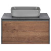 База под накладную раковину Mesa 800 подвесная, 1 выкатной/1 скрытый ящик soft close, T.Oak + Beton