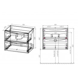 База под керамическую раковину Mia Slim 900 подвесная, 2 выкатных ящика soft close, R.Wood
