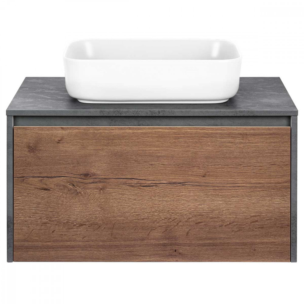 База под накладную раковину Mesa 800 подвесная, 1 выкатной/1 скрытый ящик soft close, T.Oak + Beton