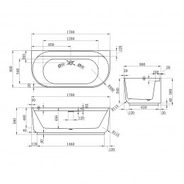 Ванна акриловая Vincea VBT-621B, 1700*800*580, цвет белый, слив-перелив в комплекте, белый