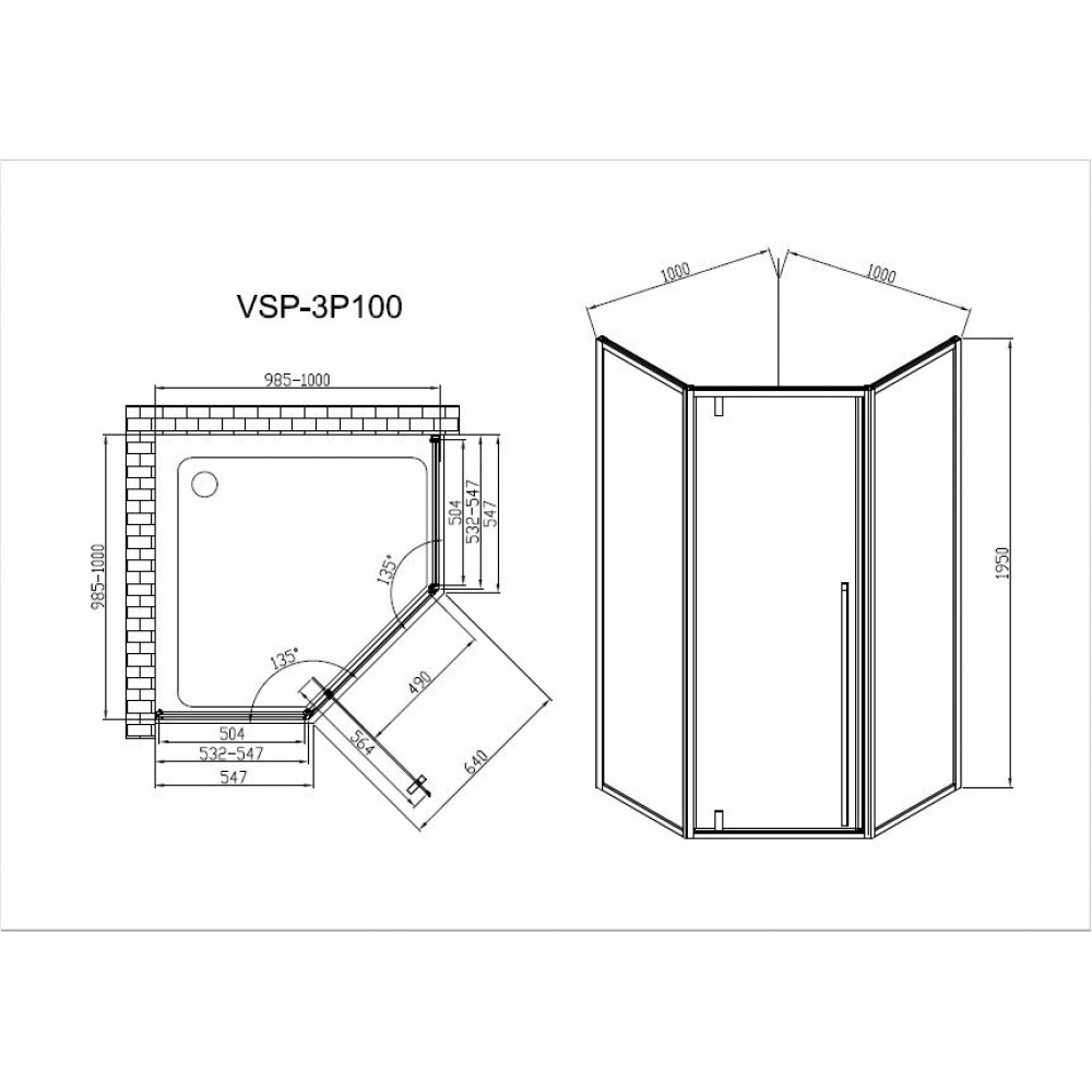Душевой уголок Penta VSP-3P100CLGM, 1000*1000, вороненая сталь, стекло прозрачное