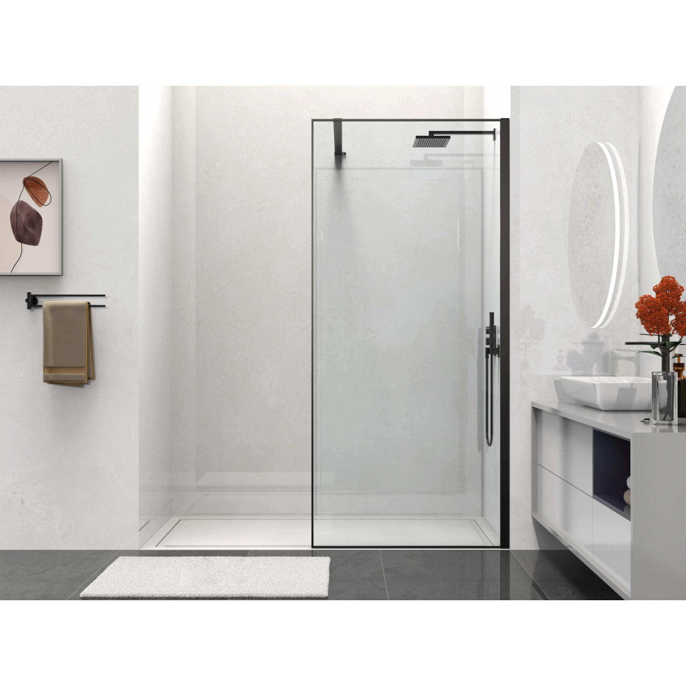 Душевая перегородка Walk-In VSW-1HS100CLB, 1000*2000, черный матовый, стекло прозрачное