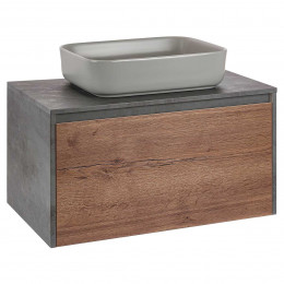 База под накладную раковину Mesa 800 подвесная, 1 выкатной/1 скрытый ящик soft close, T.Oak + Beton