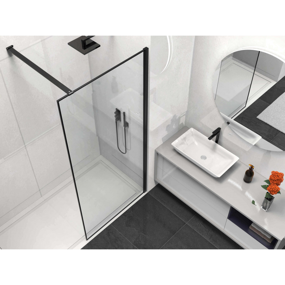 Душевая перегородка Walk-In VSW-1HS100CLB, 1000*2000, черный матовый, стекло прозрачное