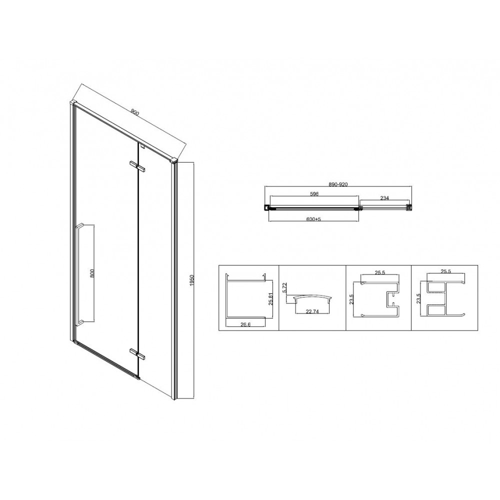 Душевая дверь Slim-N VDPH-5SN900CLB, 900, черный, стекло прозрачное