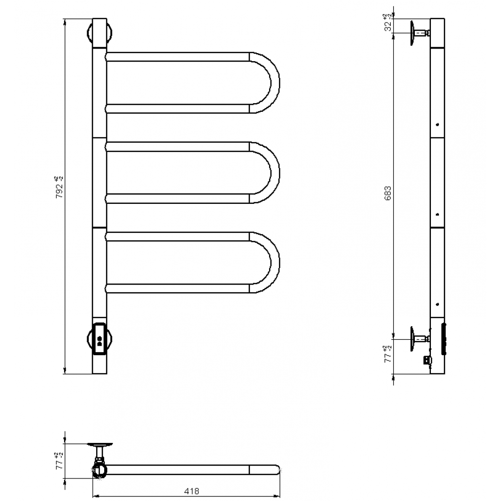 Полотенцесушитель электрический Vincea VTD-1R2CGE 44х80, графит, таймер
