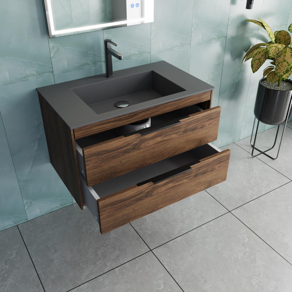 База под раковину Chiara 2D 800 подвесная, 2 выкатных ящика soft-close, С.Oak