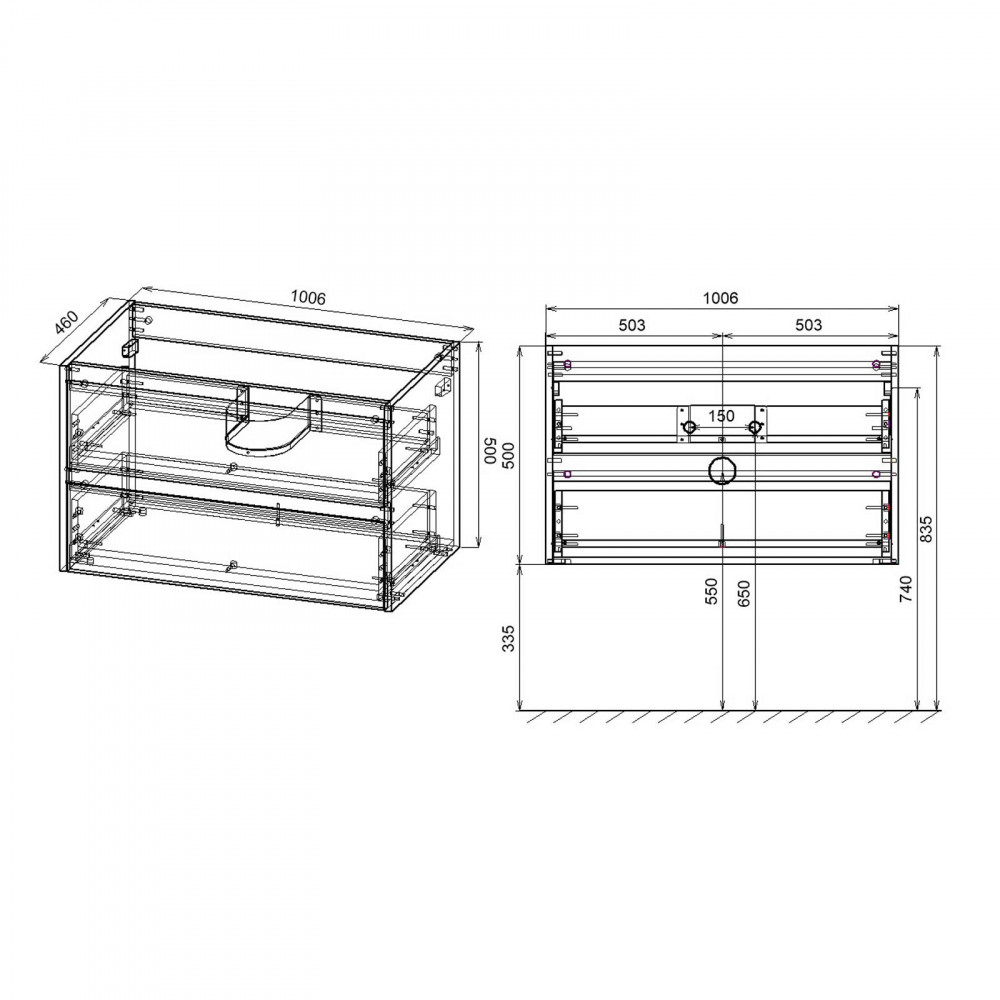 База под раковину Gio 1000 подвесная, 2 выкатных ящика soft-close, C.Oak
