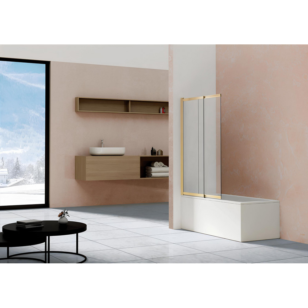 Душевая шторка на ванну VSB-1E100CLG, 1000*1450, брашированное золото, стекло прозрачное