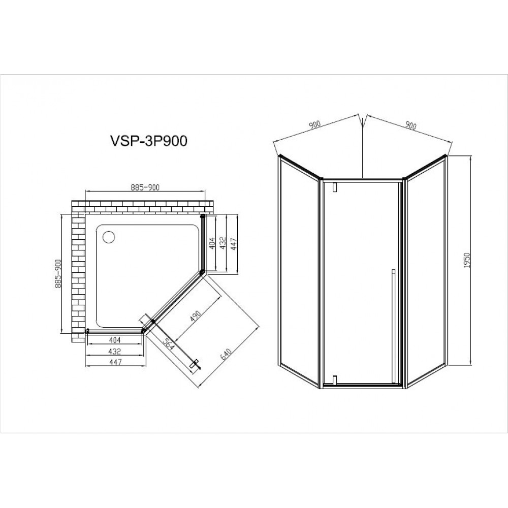 Душевой уголок Penta VSP-3P900CLB, 900*900, черный, стекло прозрачное