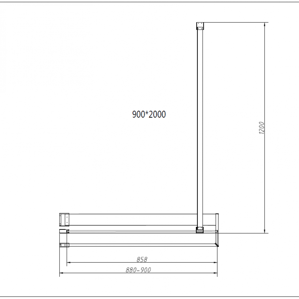 Душевая перегородка Walk-In HR VSW-4HR900CG, 900*2000, хром, стекло тонированное