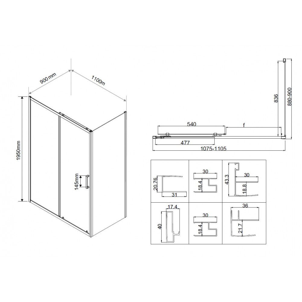Душевой уголок City VSR-5CT9011CL, 1100*900, хром, стекло прозрачное