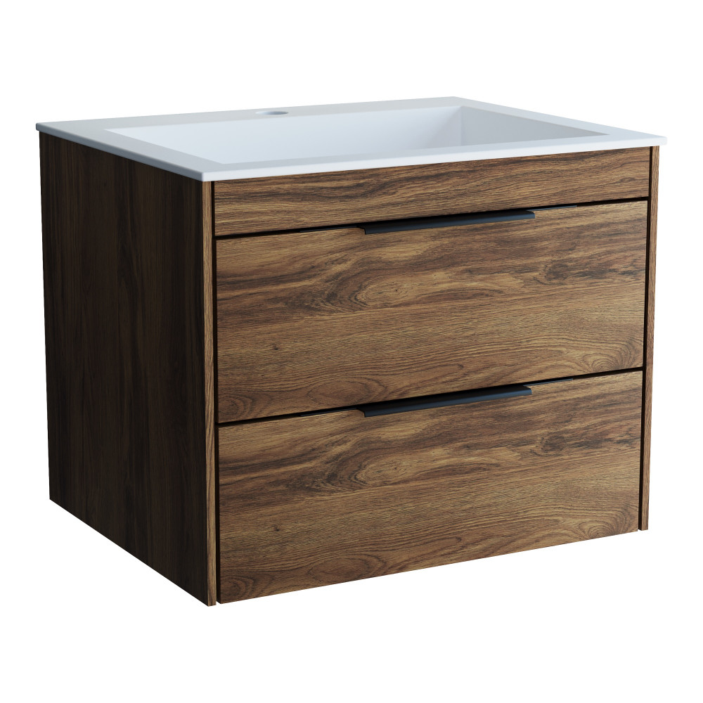 База под раковину Chiara 2D 600 подвесная, 2 выкатных ящика soft-close, C.Oak