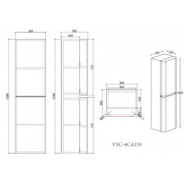 Шкаф Caprise VSC-4CA150MLG-L подвесной, левый, 1500*404*350, светло-серый матовый