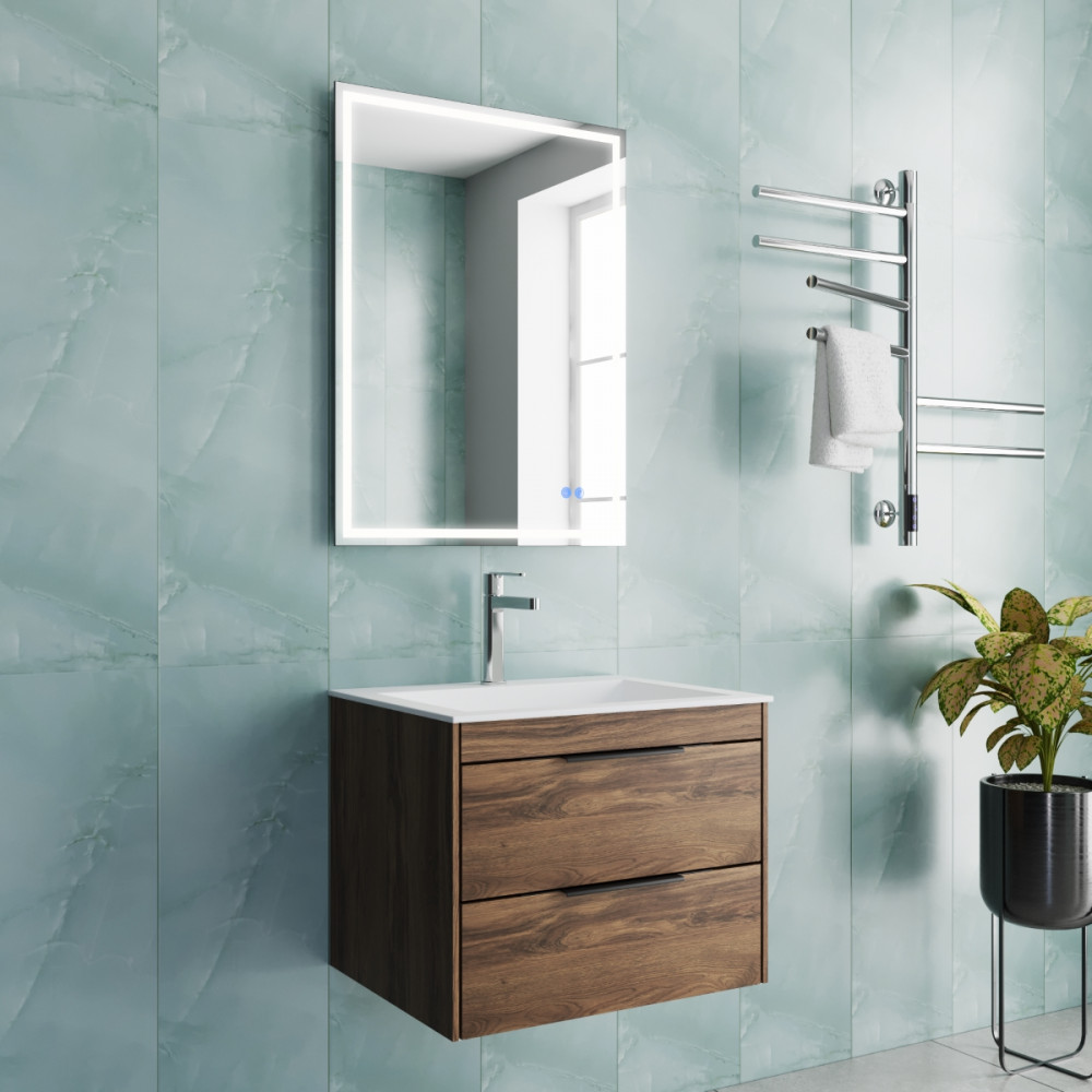 База под раковину Chiara 2D 600 подвесная, 2 выкатных ящика soft-close, C.Oak