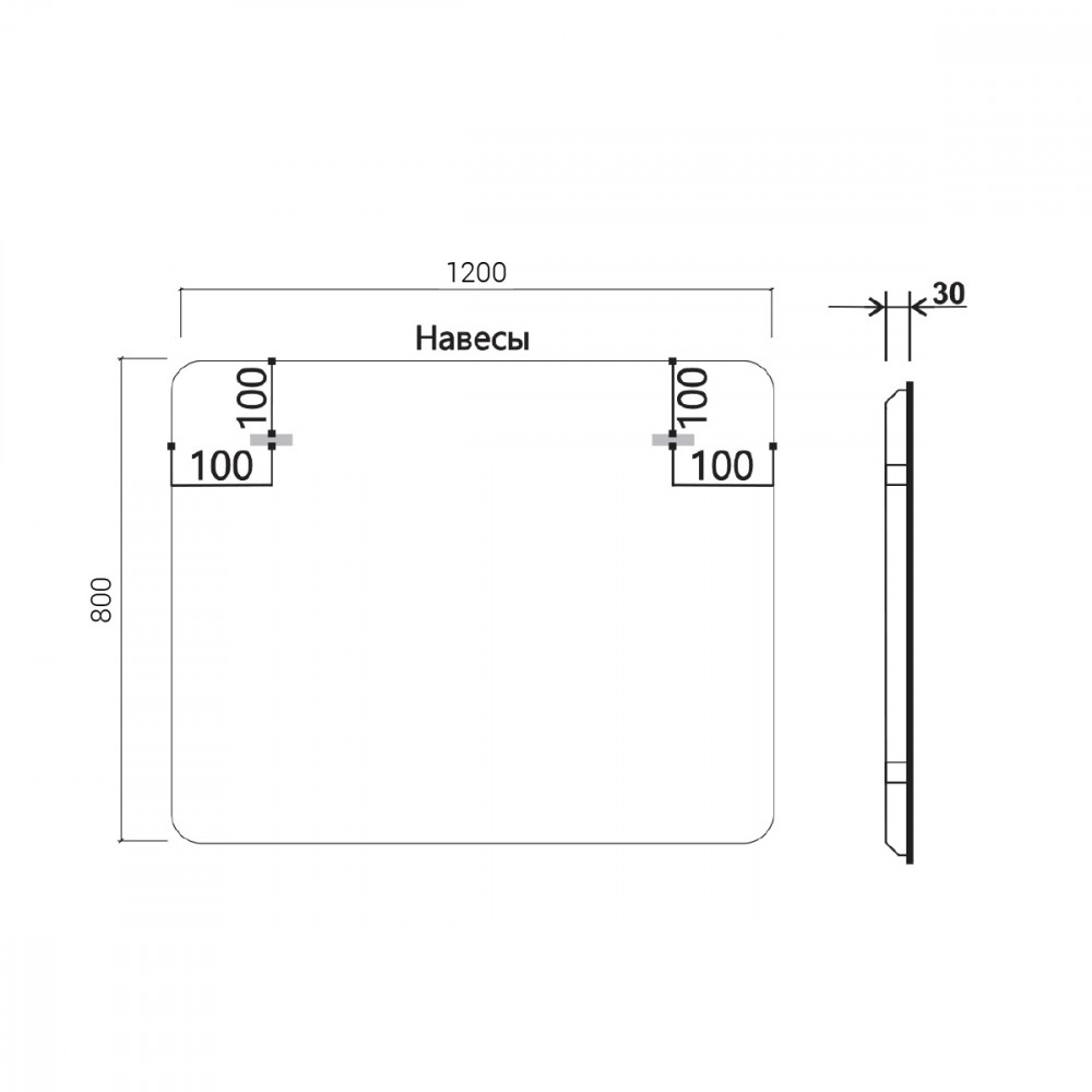 Зеркало LED VLM-3MA120-2 1200х800 c сенсорным выключателем и диммером, антизапотевание