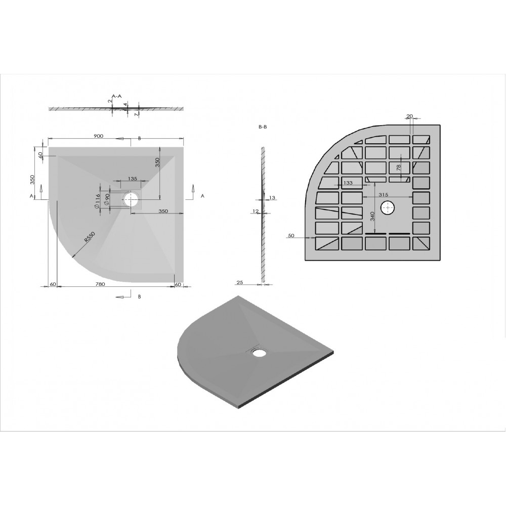 Поддон для душа из искусственного камня  VST-4SQ9090W, 900*900*25, белый матовый