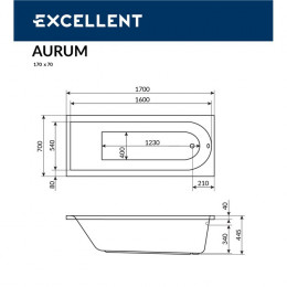 Ванна EXCELLENT Aurum 170x70 AERO хром