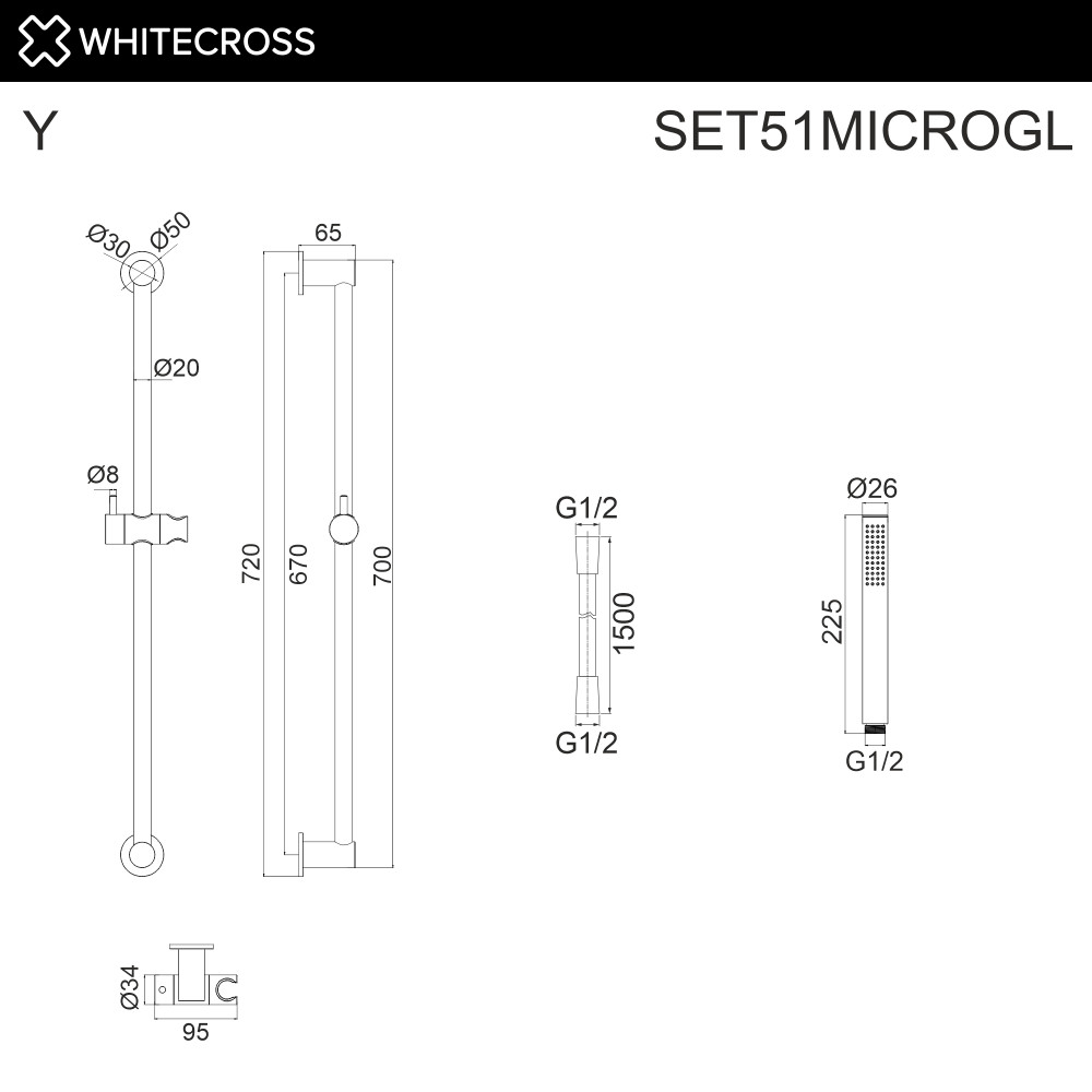 Душевой гарнитур на штанге WHITECROSS SET51MICROGL золото