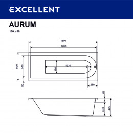 Ванна EXCELLENT Aurum 180x80 LUX хром