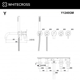Смеситель для ванны скрытого монтажа WHITECROSS Y Y1240GM оружейная сталь