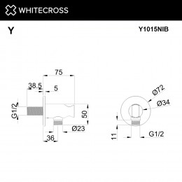 Угловой соединительный элемент с держателем лейки WHITECROSS Y1015NIB брашированный никель