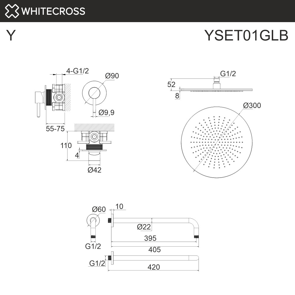 Система для душа скрытого монтажа WHITECROSS Y YSET01GLB брашированное золото