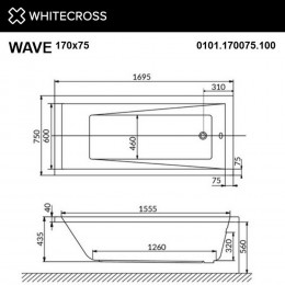 Ванна WHITECROSS Wave 170x75 SOFT белый