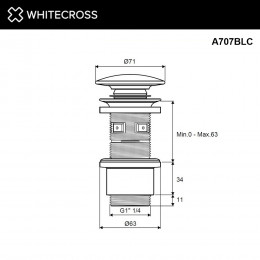 Донный клапан WHITECROSS A707BLC черный керамический