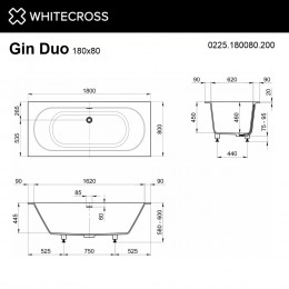 Ванна WHITECROSS Gin Duo 180x80 белый мат иск. камень