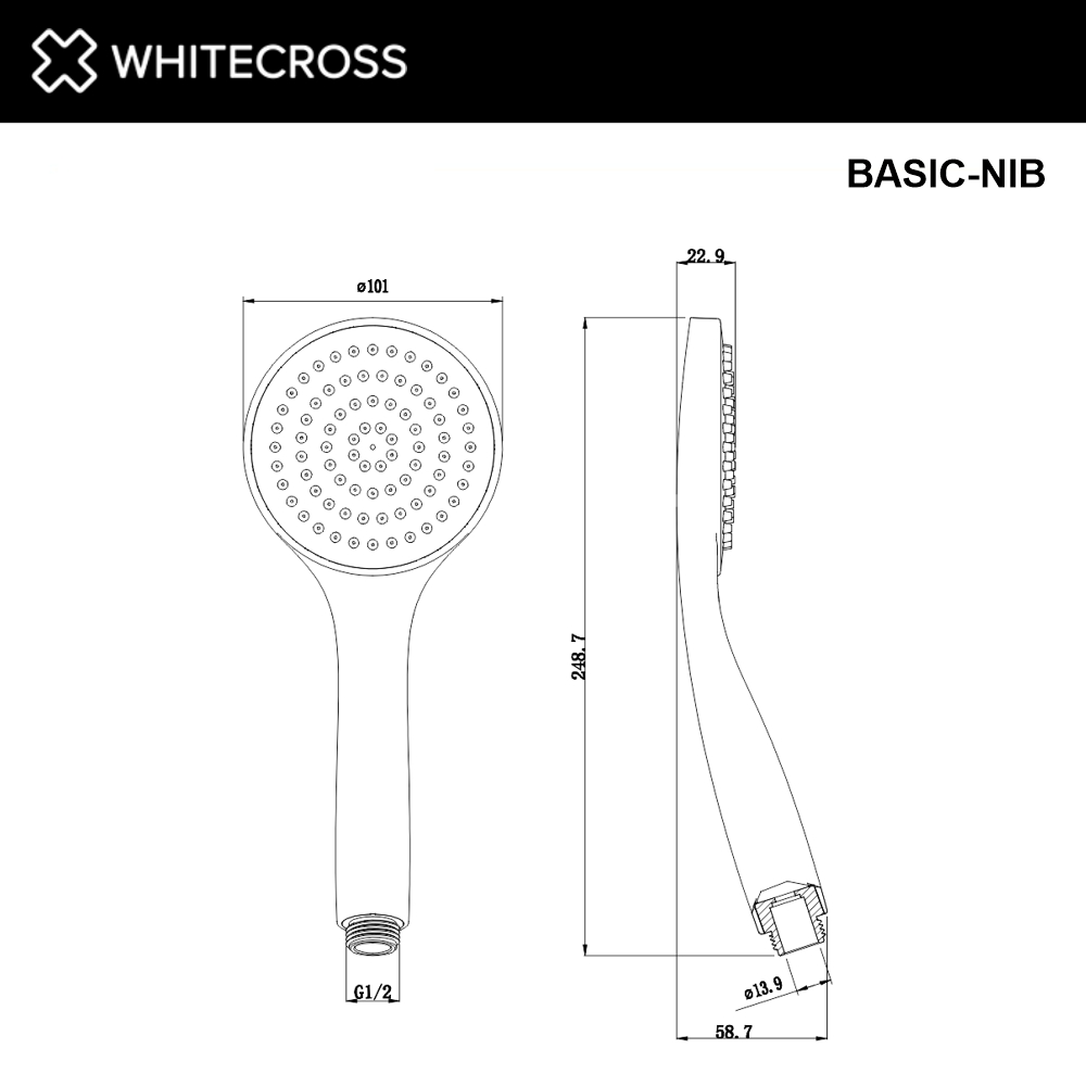 Душевая лейка 1 режим WHITECROSS BASIC-NIB брашированный никель