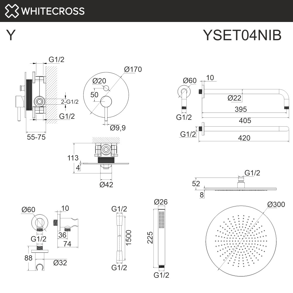 Система для душа скрытого монтажа WHITECROSS Y YSET04NIB брашированный никель