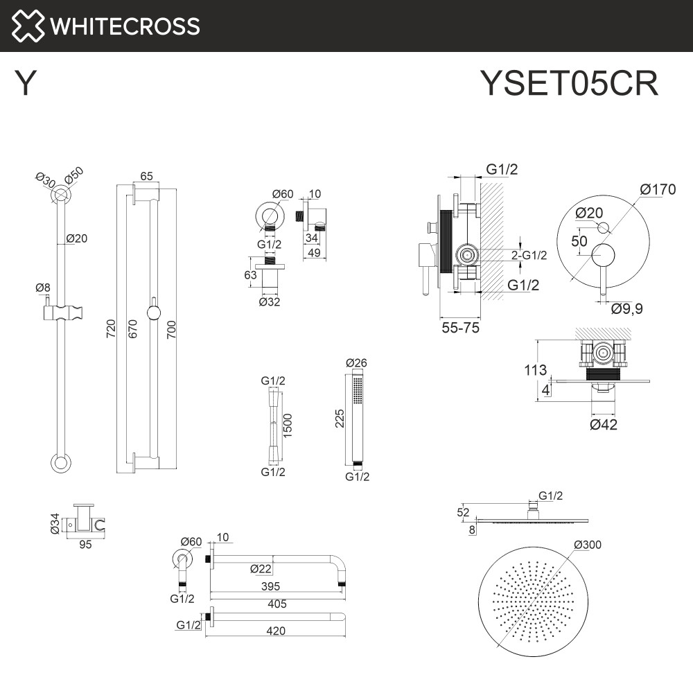 Система для душа скрытого монтажа WHITECROSS Y YSET05CR хром